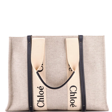 Chloe Woody Tote Canvas with Leather Large
