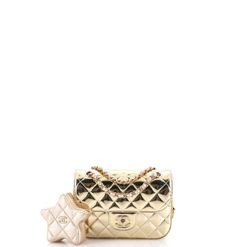 Chanel Hollywood Boulevard Flap Bag with Star Coin Purse Quilted Metallic Leather Mini