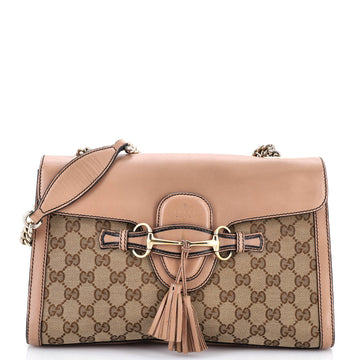 Gucci Emily Chain Flap Shoulder Bag GG Canvas and Leather Medium