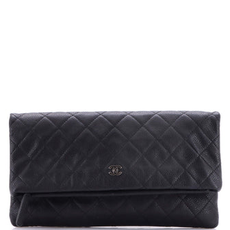 Chanel CC Foldover Clutch Quilted Caviar