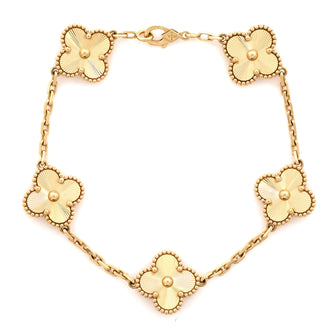 Van Cleef & Arpels Vintage Alhambra 5 Motifs Bracelet Guilloche 18K Yellow Gold