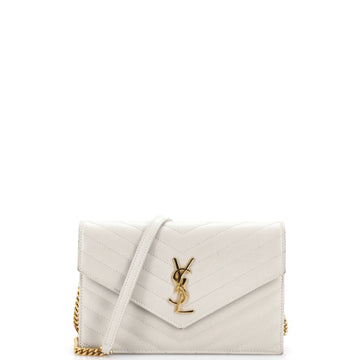 Saint Laurent Classic Monogram Wallet on Chain Matelasse Chevron Leather Small