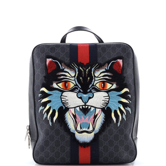 Gucci Angry Cat Web Backpack GG Coated Canvas with Applique Medium