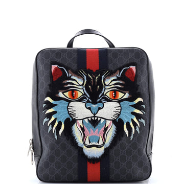 Gucci Angry Cat Web Backpack GG Coated Canvas with Applique Medium