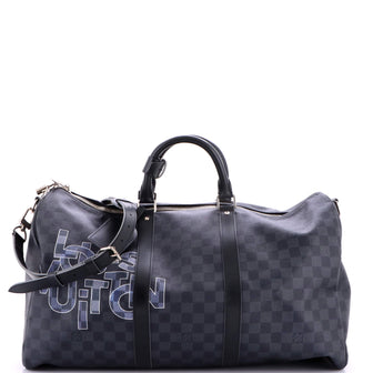 Louis Vuitton Keepall Bandouliere Bag Limited Edition Interlinked Logo Damier Graphite 50