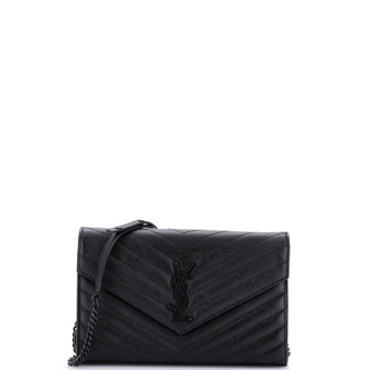 Saint Laurent Classic Monogram Wallet on Chain Matelasse Chevron Leather Medium