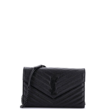 Saint Laurent Classic Monogram Wallet on Chain Matelasse Chevron Leather Medium