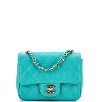 Chanel Square Classic Single Flap Bag Quilted Caviar Mini
