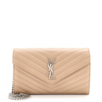 Saint Laurent Classic Monogram Wallet on Chain Matelasse Chevron Leather Medium