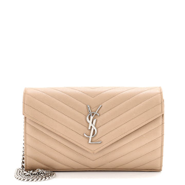 Saint Laurent Classic Monogram Wallet on Chain Matelasse Chevron Leather Medium