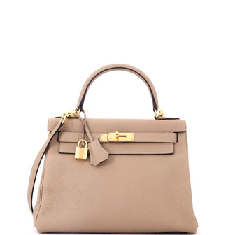 Hermes Kelly Handbag Light Clemence with Gold Hardware 28