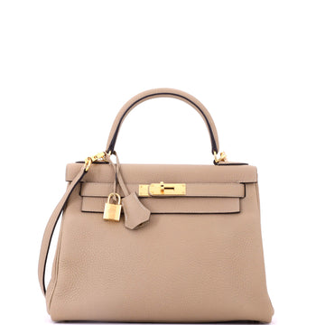 Hermes Kelly Handbag Light Clemence with Gold Hardware 28