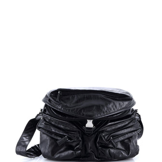 Prada Slanted Double Pocket Buckle Shoulder Bag Soft Calf