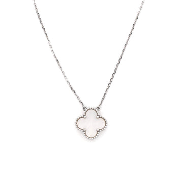 Van Cleef & Arpels Vintage Alhambra Pendant Necklace 18K White Gold and Mother of Pearl