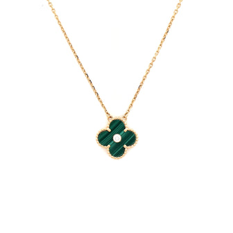 Van Cleef & Arpels Vintage Alhambra Pendant Necklace 18K Yellow Gold and Malachite with Diamond