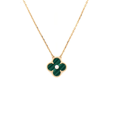 Van Cleef & Arpels Vintage Alhambra Pendant Necklace 18K Yellow Gold and Malachite with Diamond