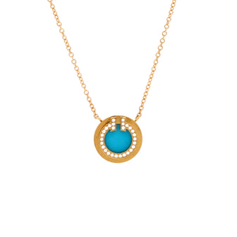 Tiffany & Co. T Circle Pendant Necklace 18K Yellow Gold with Turquoise and Diamonds Small