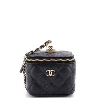 Chanel Classic Pearl Vanity Case with Chain Quilted Caviar Mini
