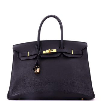 Hermes Birkin Handbag Black Togo with Gold Hardware 35