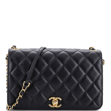 Chanel CC Side Chain Full Flap Bag Quilted Calfskin Medium