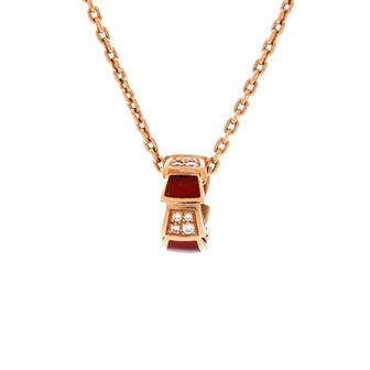Bvlgari Serpenti Viper Pendant Necklace 18K Rose Gold with Carnelian and Diamonds
