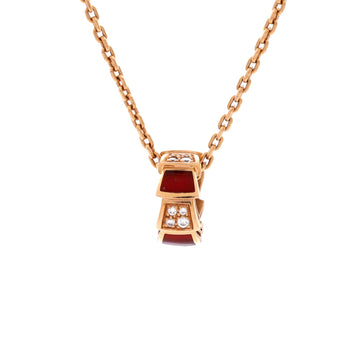 Bvlgari Serpenti Viper Pendant Necklace 18K Rose Gold with Carnelian and Diamonds