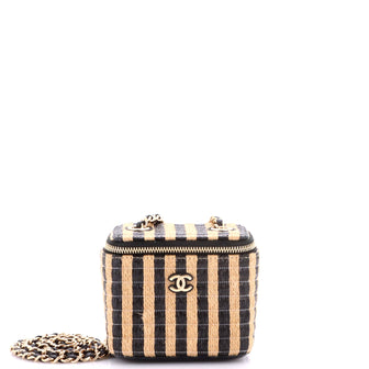 Chanel Classic Vanity Case with Chain Striped Raffia and Jute Mini