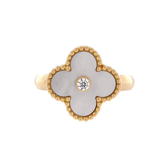 Van Cleef & Arpels Vintage Alhambra Ring 18K Yellow Gold with Mother of Pearl and Diamond