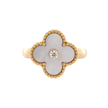 Van Cleef & Arpels Vintage Alhambra Ring 18K Yellow Gold with Mother of Pearl and Diamond
