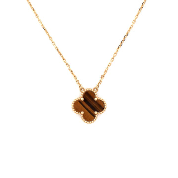 Van Cleef & Arpels Vintage Alhambra Pendant Necklace 18K Yellow Gold and Tiger Eye