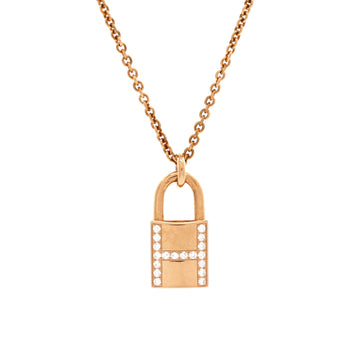 Hermes Amulettes Cadenas Pendant Necklace 18K Rose Gold with Diamonds