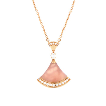 Bvlgari Divas' Dream Pendant Necklace 18K Rose Gold with Pink Opal and Diamonds Large