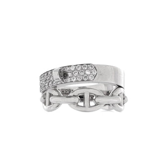 Hermes Kelly Double Tour Ring 18K White Gold with Pave Diamonds