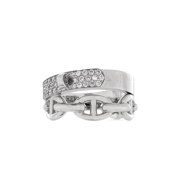 Hermes Kelly Double Tour Ring 18K White Gold with Pave Diamonds