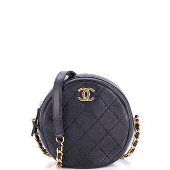 Chanel Round Chain Crossbody Bag Quilted Shiny Lambskin Small