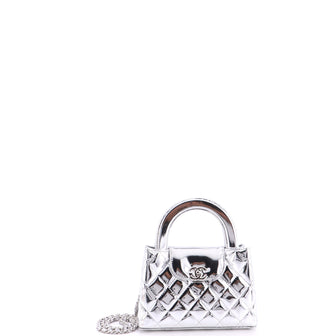 Chanel Kelly Top Handle Shopping Bag Quilted Metallic Lambskin Mini
