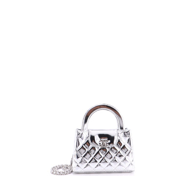 Chanel Kelly Top Handle Shopping Bag Quilted Metallic Lambskin Mini