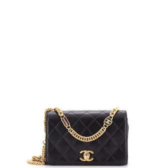 Chanel Logo Enamel Full Flap Bag Quilted Lambskin Mini