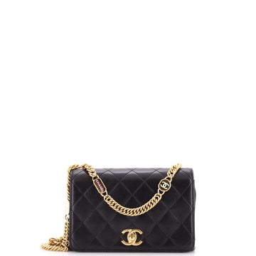 Chanel Logo Enamel Full Flap Bag Quilted Lambskin Mini
