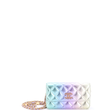 Chanel Roller Skate and Star Charms Phone Holder with Chain Quilted Iridescent Rainbow Lambskin