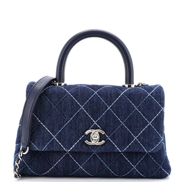 Chanel Coco Top Handle Bag Quilted Denim Mini