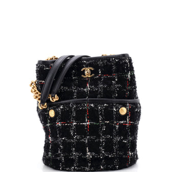 Chanel CC Turnlock Chain Bucket Tote Quilted Tweed Small