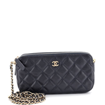 Chanel Double Zip Clutch with Chain Quilted Iridescent Caviar