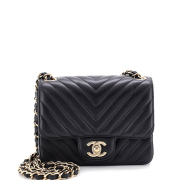 Chanel Square Classic Single Flap Bag Chevron Lambskin Mini