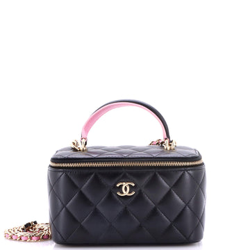 Chanel Classic Top Handle Vanity Case with Chain Quilted Lambskin Small