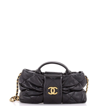 Chanel CC Bow Chain Shoulder Bag Quilted Leather Mini