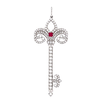 Tiffany & Co. Enchanted Fleur De Lis Key Pendant Pendant & Charms Platinum with Pave Diamonds and Ruby Small