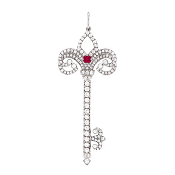 Tiffany & Co. Enchanted Fleur De Lis Key Pendant Pendant & Charms Platinum with Pave Diamonds and Ruby Small