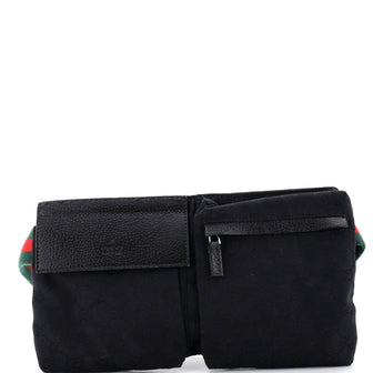 Gucci Vintage Double Belt Bag GG Canvas with Leather Small