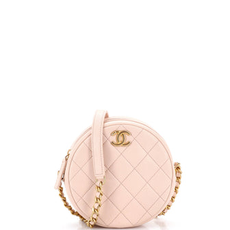 Chanel Round Chain Crossbody Bag Quilted Caviar Small